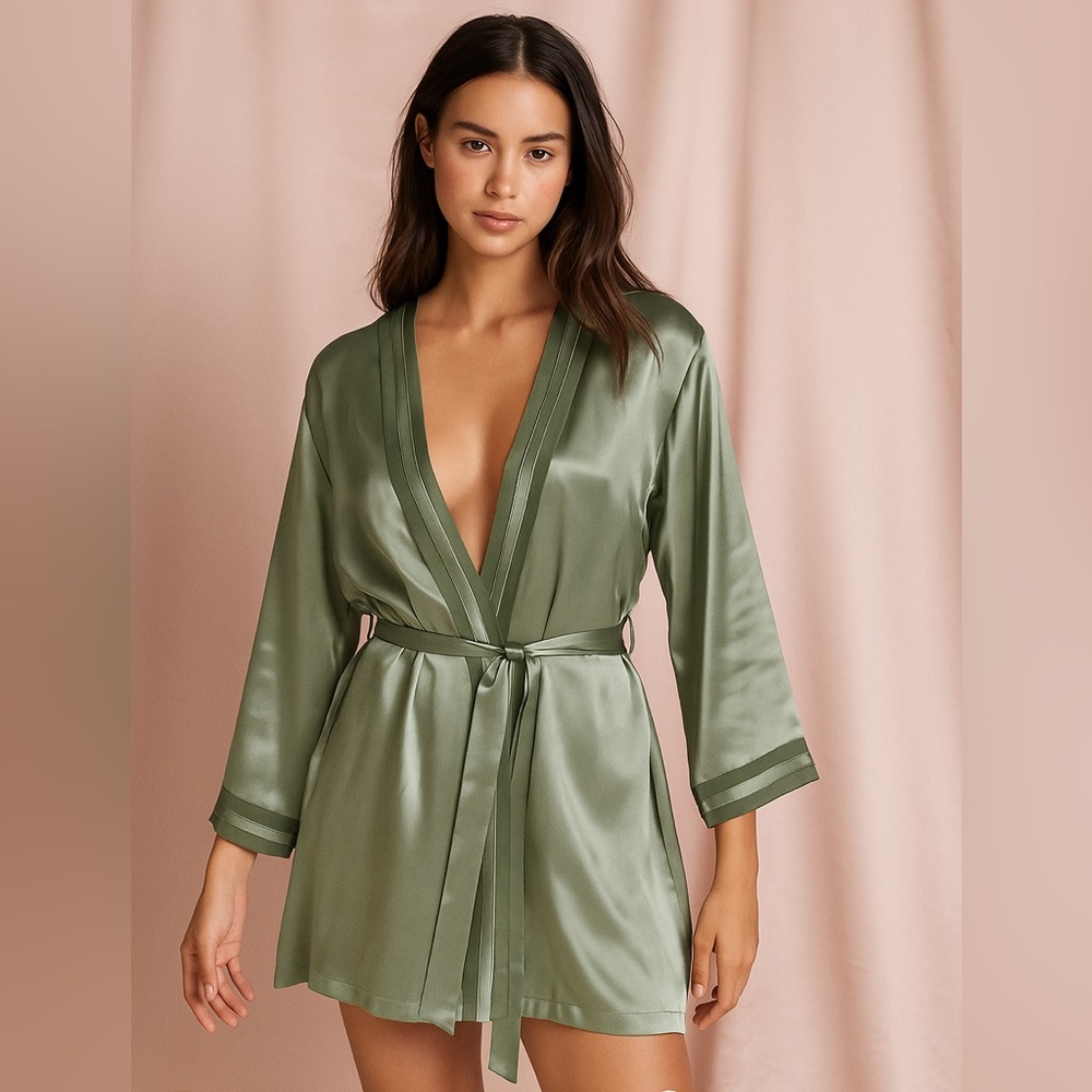 Jones New York Satin Robe in Sage - Picture 1 of 4